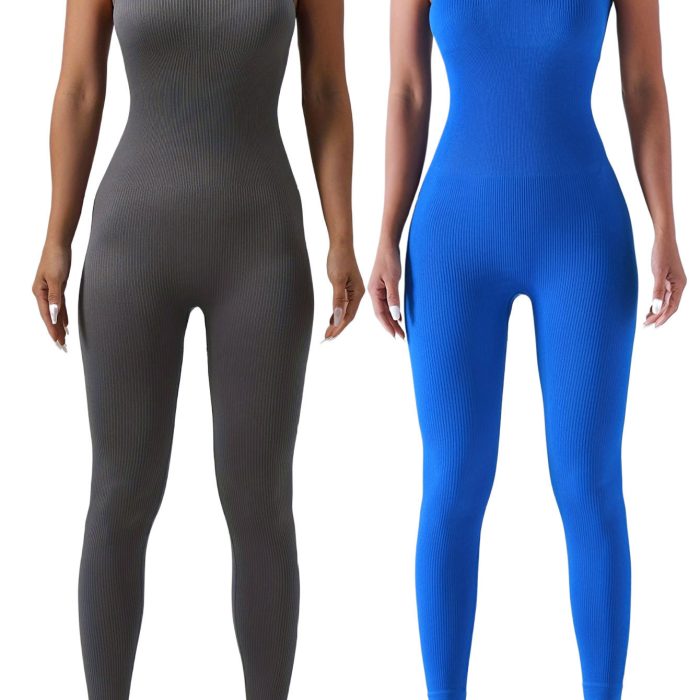 2 Pack Women's Seamless Workout Jumpsuit – Full-Length Compression Activewear Bodysuit for Gym, Yoga & Training