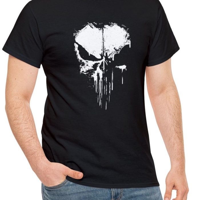 Men's Fashionable Skull Print Sports T-shirt, Summer Casual Elastic Round Neck T-shirt