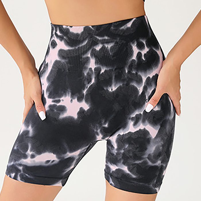 High Waist Tummy Control Yoga Shorts For Women, Tie-Dye Ruched Booty Lifting Workout Fitness Shorts, Hip Lifting Sports Activewear, Gym Exercise Running Shorts