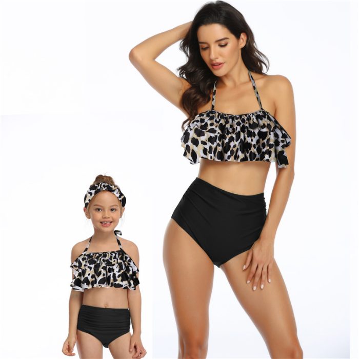 Matching Mom & Daughter Leopard Bikini Set – High-Waisted Family Swimsuit for Summer Beach & Pool Days (2025 Trending)