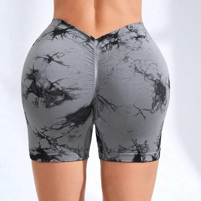 Women's Tie Dye High Waist V-Back Scrunch Yoga Shorts, Seamless Sport Athletic Shorts With Stretch Fabric, Fitness Workout Bottoms